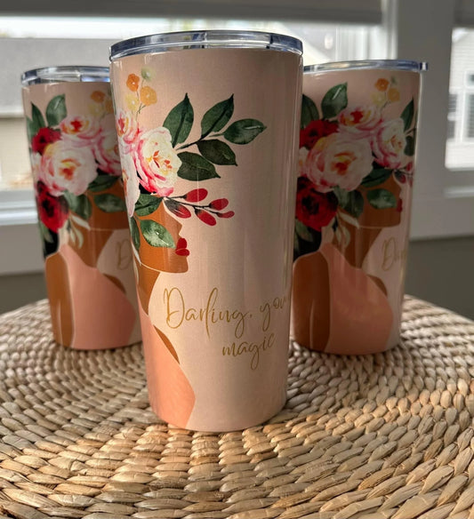 Beautiful Black Girl African American Mama Drinking Tumbler Tropical Floral Print Mature Black Women Gift Senior Woman Self Care Gift Box