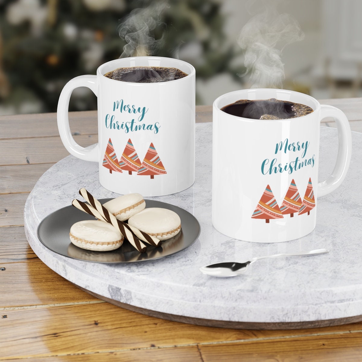 Boho Christmas tree mug, Minimalist, Hot Chocolate mug, Mugs for kids, Black Owned shops, Gifts for her