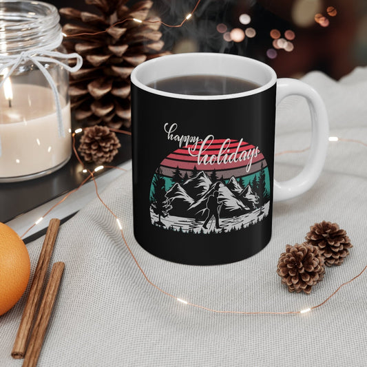 Christmas mug, Hot Chocolate mug, Gift for him, Winter wonderland, Christmas gift, family vacatio, black mug, happy holidays