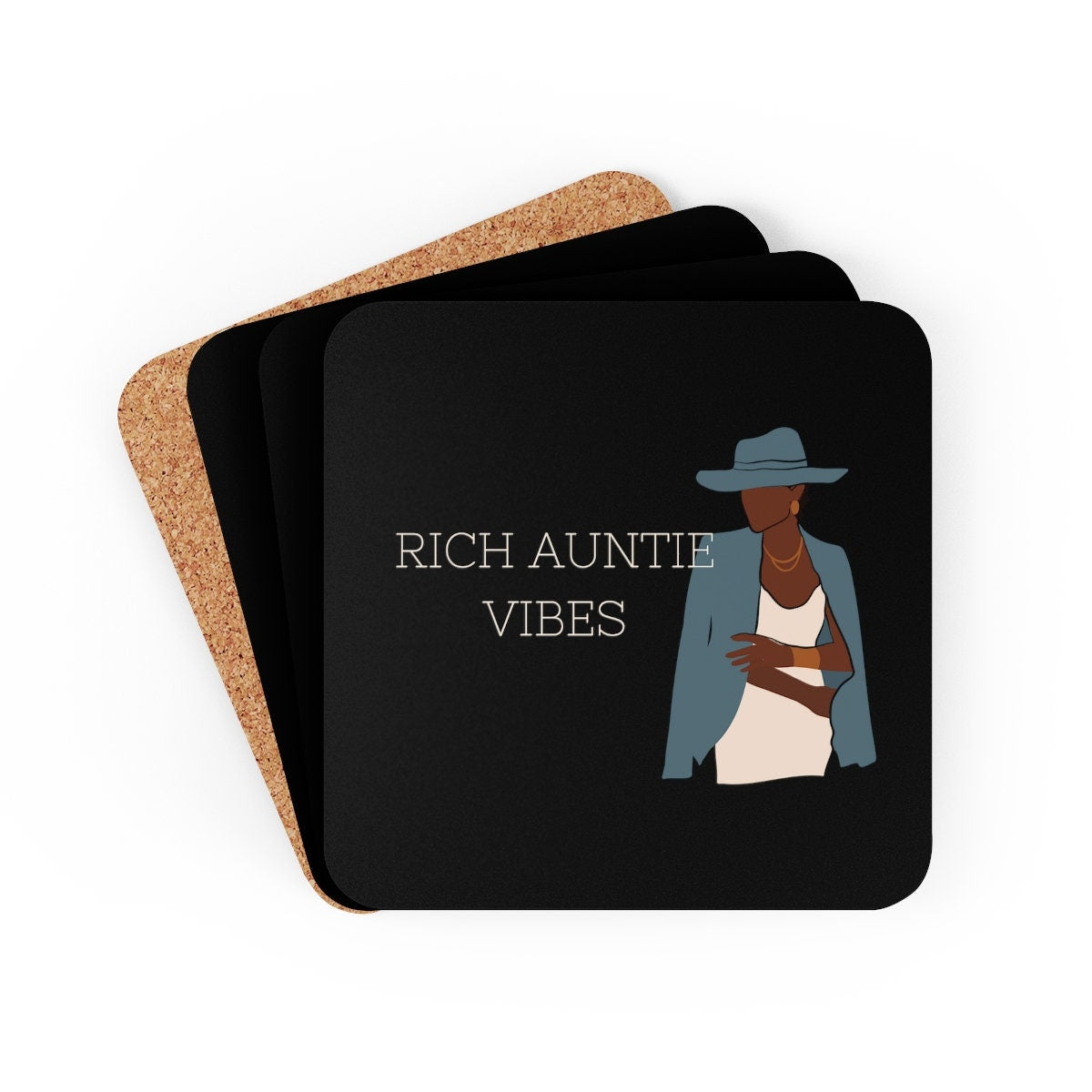 Black Girl Magic Corkwood Coaster Set, African American barware, Best friend gift, Coaster Set, African American