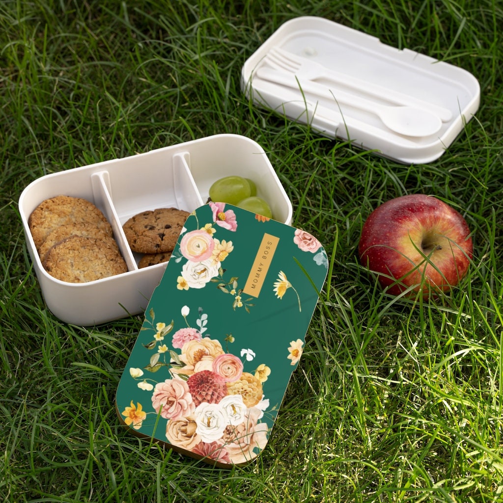 Floral Boho Bento lunch box for adult, Lunch Box, Kids bento box, bento box for adults, bento, snack box,  cute lunch box, boho, emerald