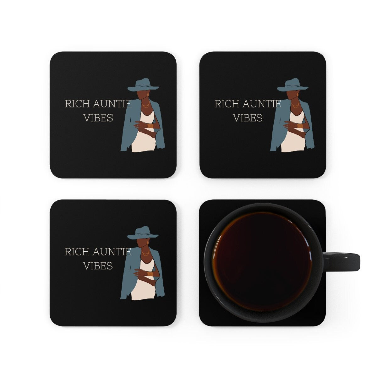 Black Girl Magic Corkwood Coaster Set, African American barware, Best friend gift, Coaster Set, African American